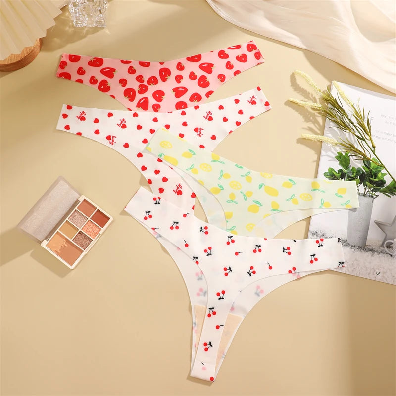 FINETOO Ultra Soft Seamless Graphic Print Thong Set – 4-Pack Stretch Leopard G-Strings for Women