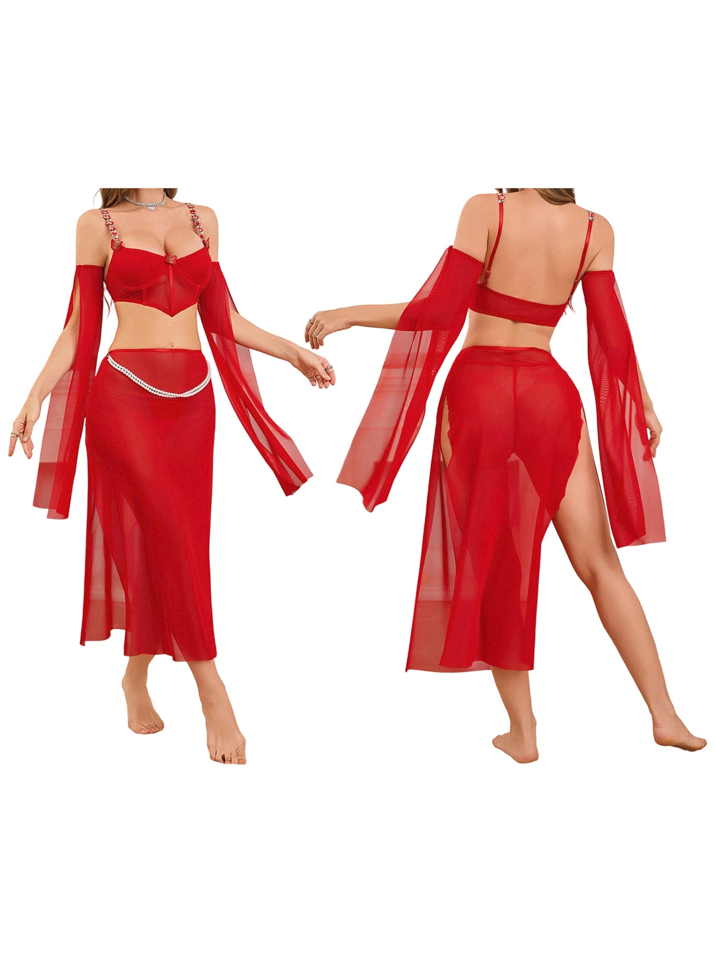 Women s 4 Piece Lace Lingerie Set with Garter Belt and Thigh High Stockings Sexy Bra and Panty Set for Bedroom