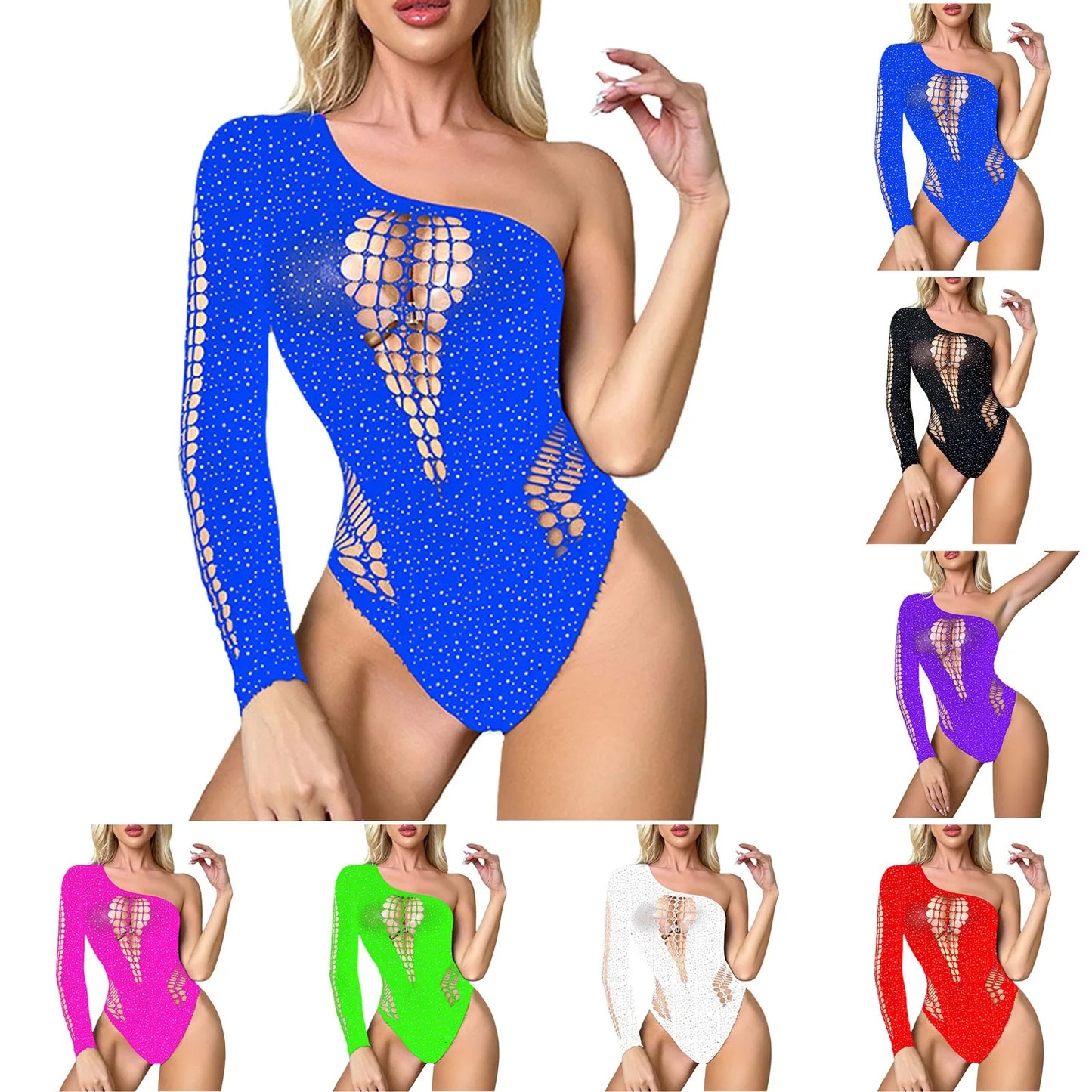 Women's Sexy Mesh Clothes Erotic Lingerie Hot Drilling Long Sleeved Corset Package Hip Erotic Women's Sexy Lace Underwear Set
