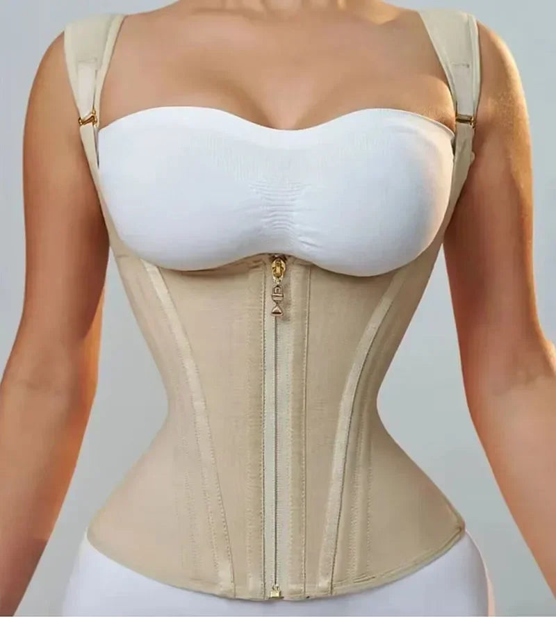 Colombian Double-Compression Shapewear Vest – Adjustable Zipper & Hook-and-Eye Waist Trainer Corset