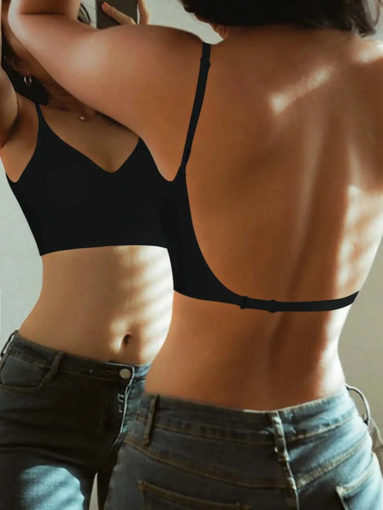 Women Invisible Bra Deep U Plunge Bras Backless Top for Dresses Sexy Lingerie with Transparent Strap Push Up Strapless Underwea