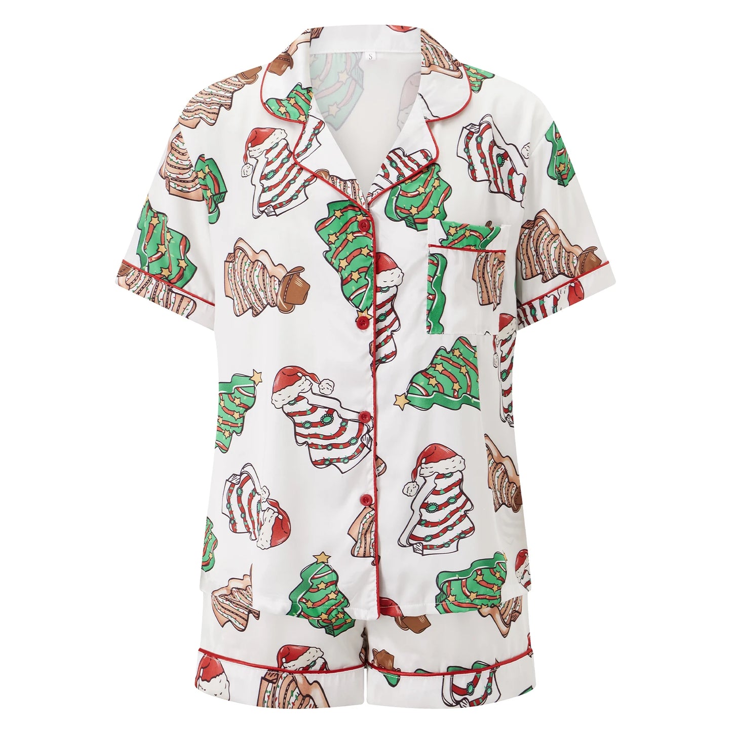 Women’s White 2-Piece Christmas Short-Sleeve Pajama Set – Festive Shirt & Shorts