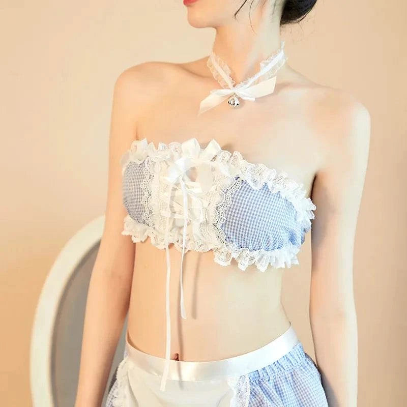 Hot Cute Anime Cow Cosplay Exotic Costume Japanese Style Bikini Lingerie Set for Role Play Night Sleepwear Clubwear Maid Uniform