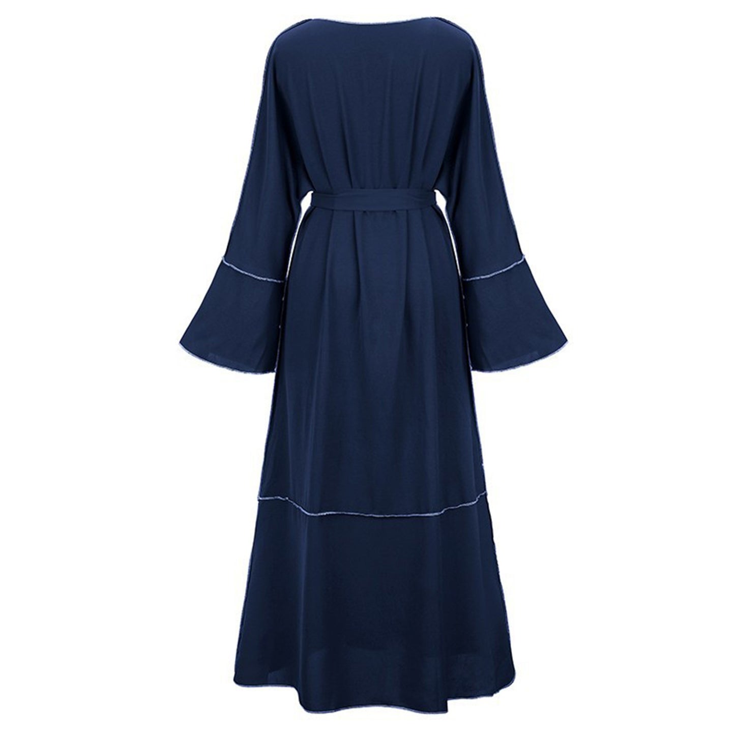 2024 Lace-Up V-Neck Flare-Sleeve Abaya – Long Muslim Hijab Dress