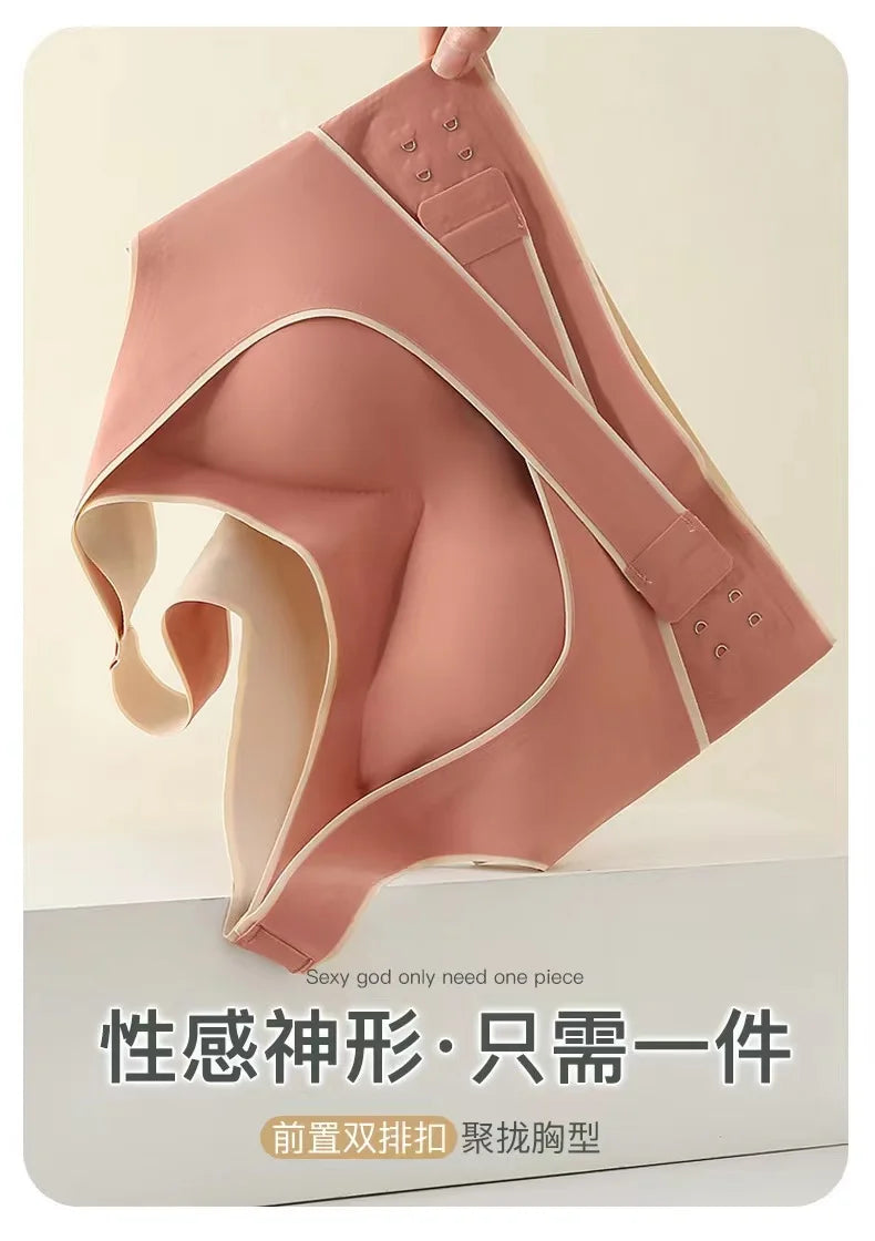 Plus-Size Front-Closure Seamless Wireless Sports Bra – Adjustable Thin Cup with Gathered Beautiful Back Support