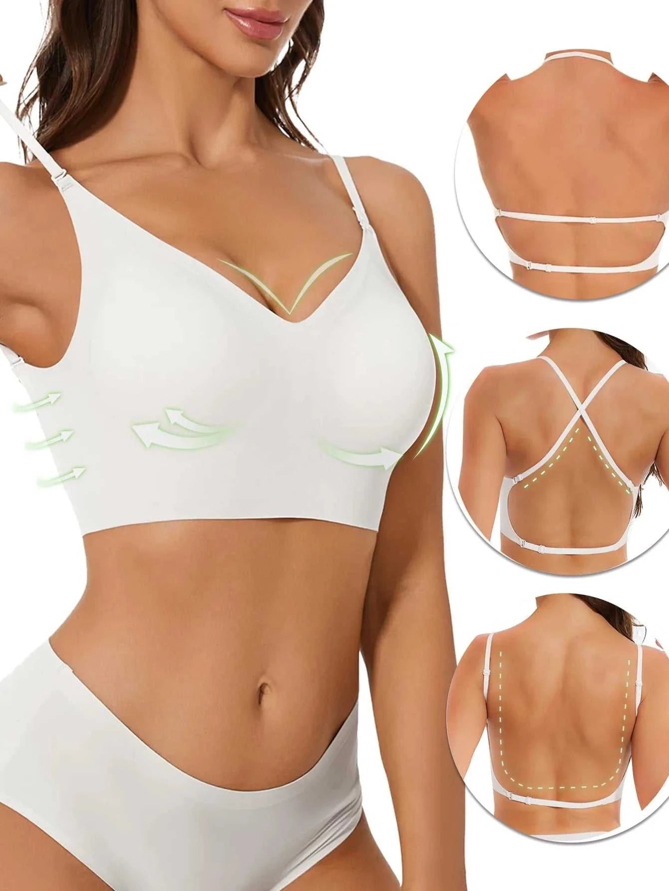 Women Invisible Bra Deep U Plunge Bras Backless Top for Dresses Sexy Lingerie with Transparent Strap Push Up Strapless Underwea