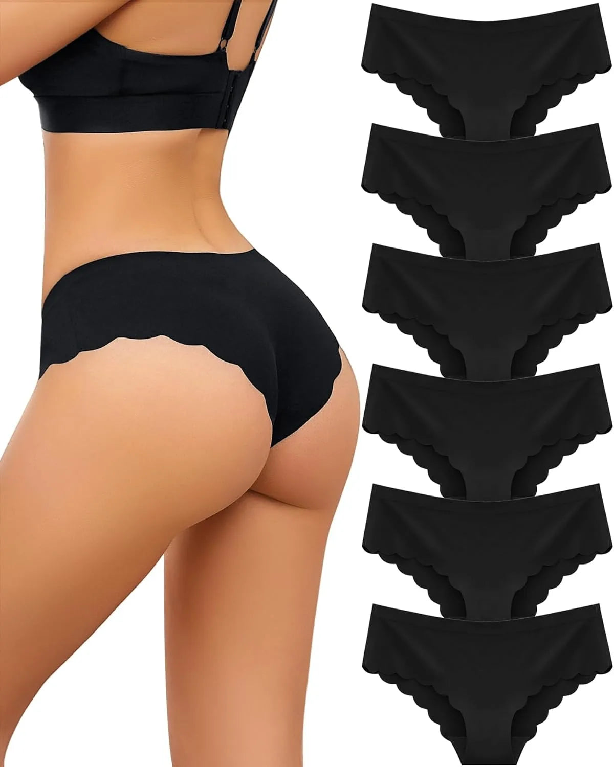 THE SEA Seamless Underwear for Women Cheeky Low Rise Scalloped Edge Hipster No Show Bikini Panties S-XL