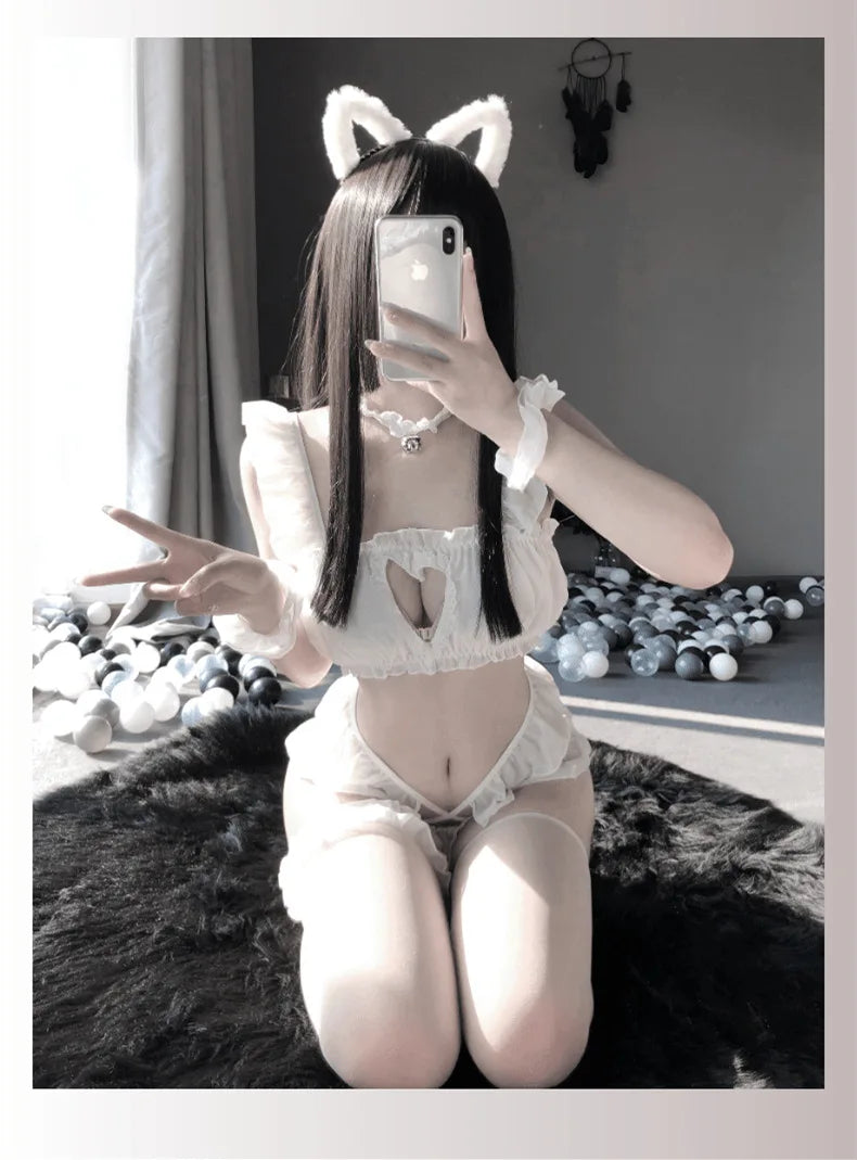 Hot Cute Anime Cow Cosplay Exotic Costume Japanese Style Bikini Lingerie Set for Role Play Night Sleepwear Clubwear Maid Uniform