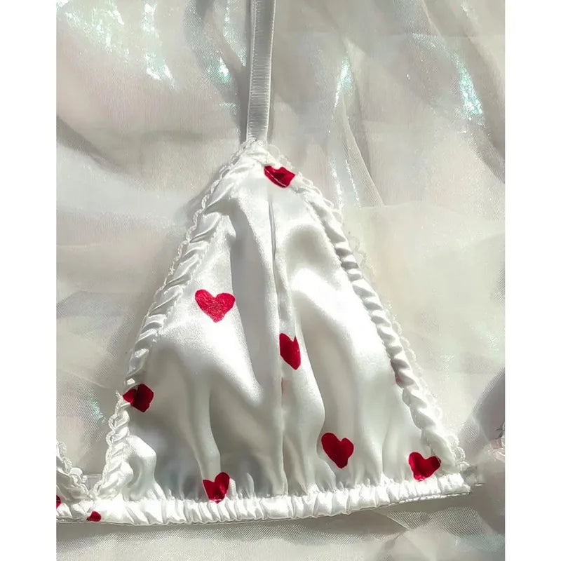 Satin Heart-Print Wireless Bra & Brief Set – Cute Summer Lingerie
