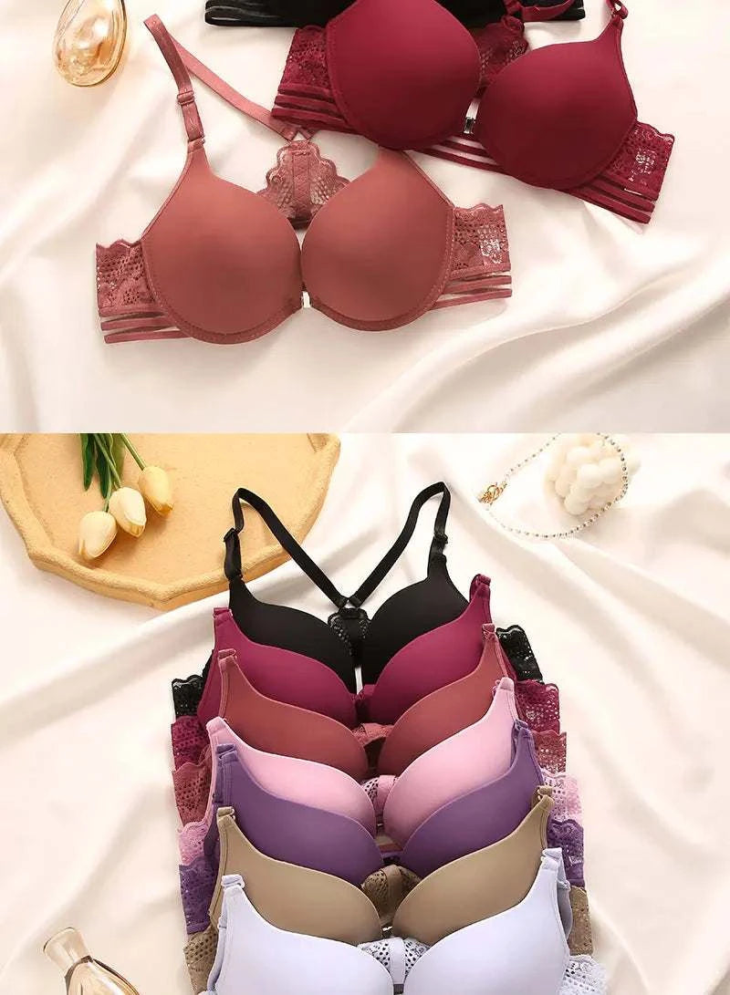 3Pcs Front buckle Sexy Bra Beautiful Back Gathered Lingerie Lace Bra Small Chest Adjustable Bra Women's Upper Support Lingerie