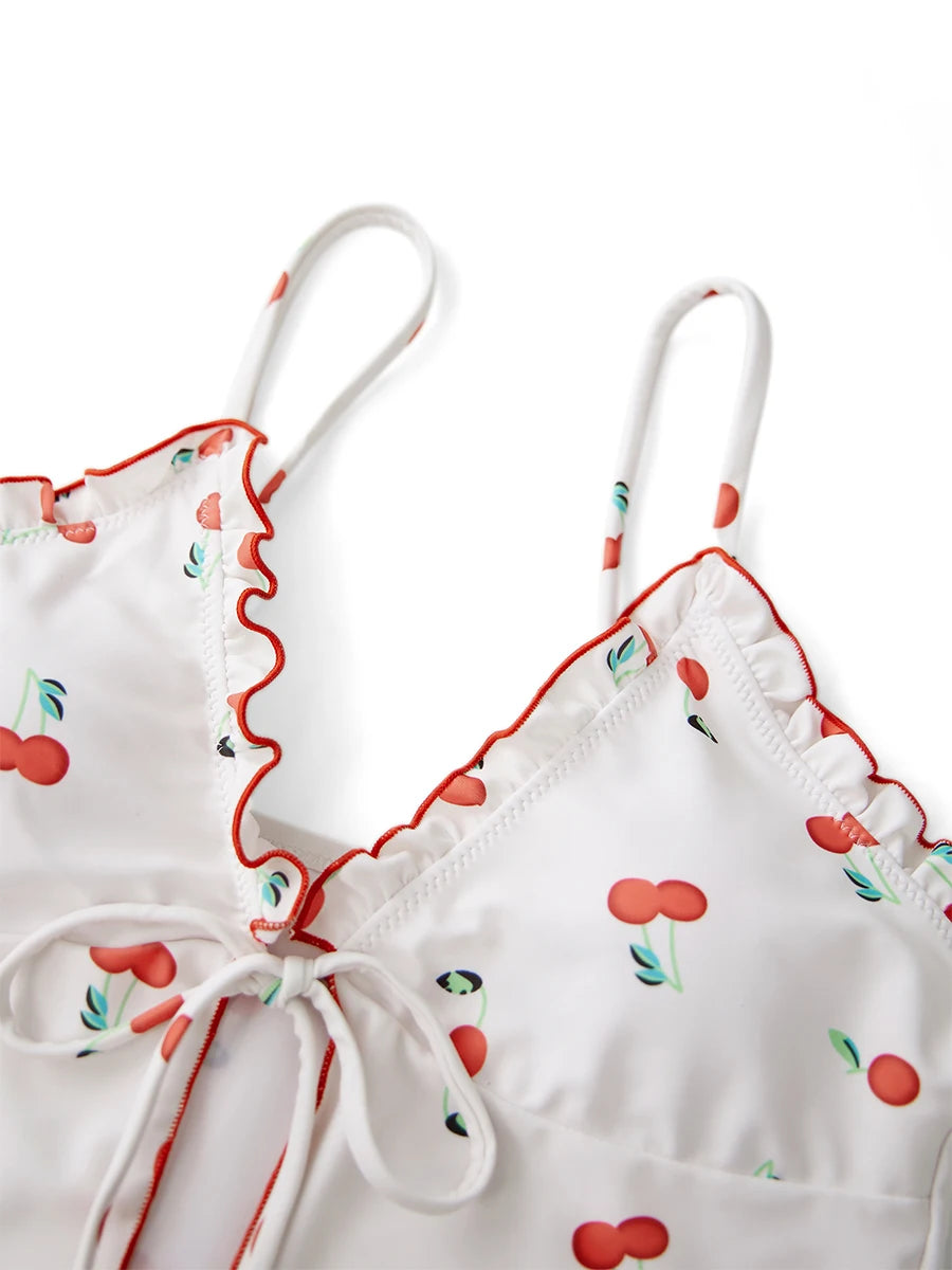 Floral Print Ruffle Off-Shoulder Bikini Top – Tie Front Sleeveless Swimsuit Crop for Women (Top Only)