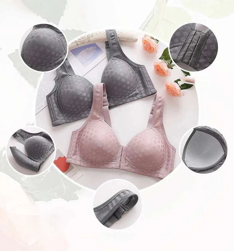 FallSweet Plus Size Front Closure Bra for Women, Seamless Wireless Push Up Bralette, Plaid Print Lingerie Comfortable Brassiere