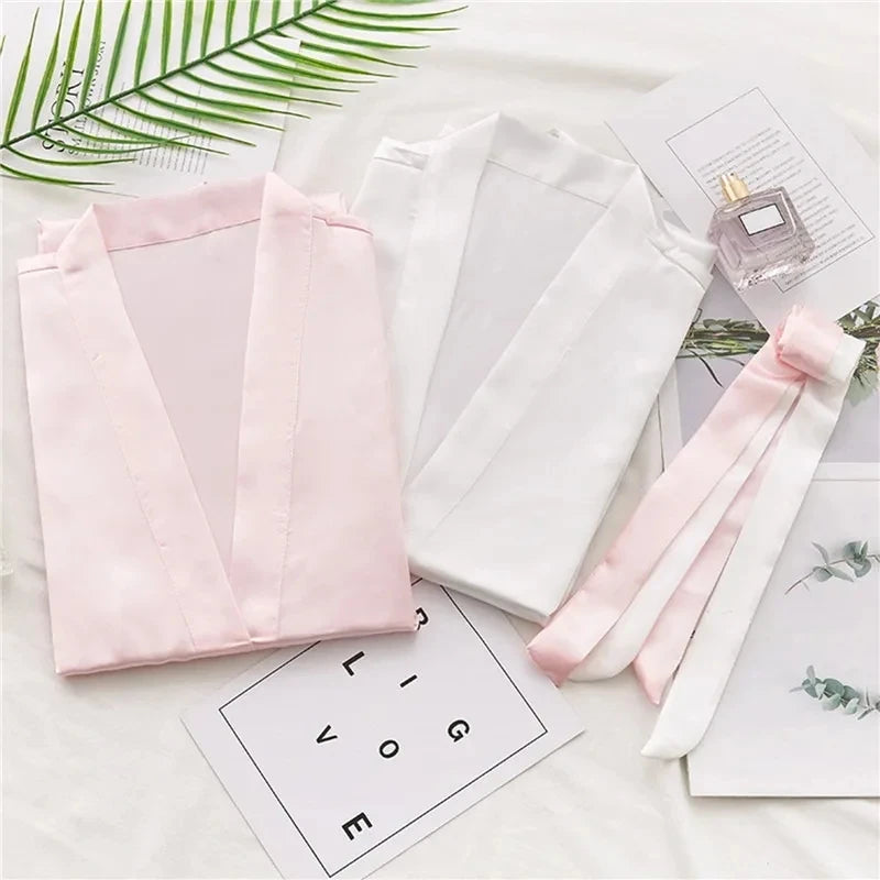 Women Silk Satin Short Night Robe Solid Kimono Robe Fashion Bath Robe Sexy Bathrobe Peignoir Femme Wedding Bride Bridesmaid Robe