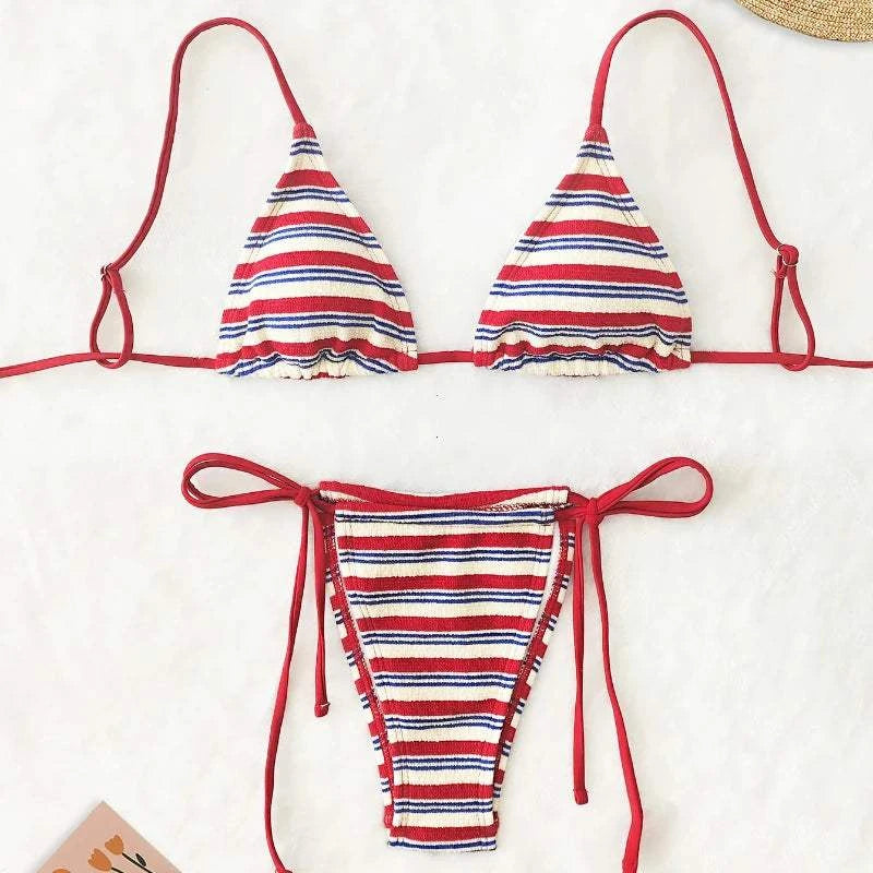 Women's Sexy Push-Up Two-Piece Swimsuit 2025 Bathing Suit Micro Beachwear Stripe Bikini Set Swimwear Trendy купальник женский