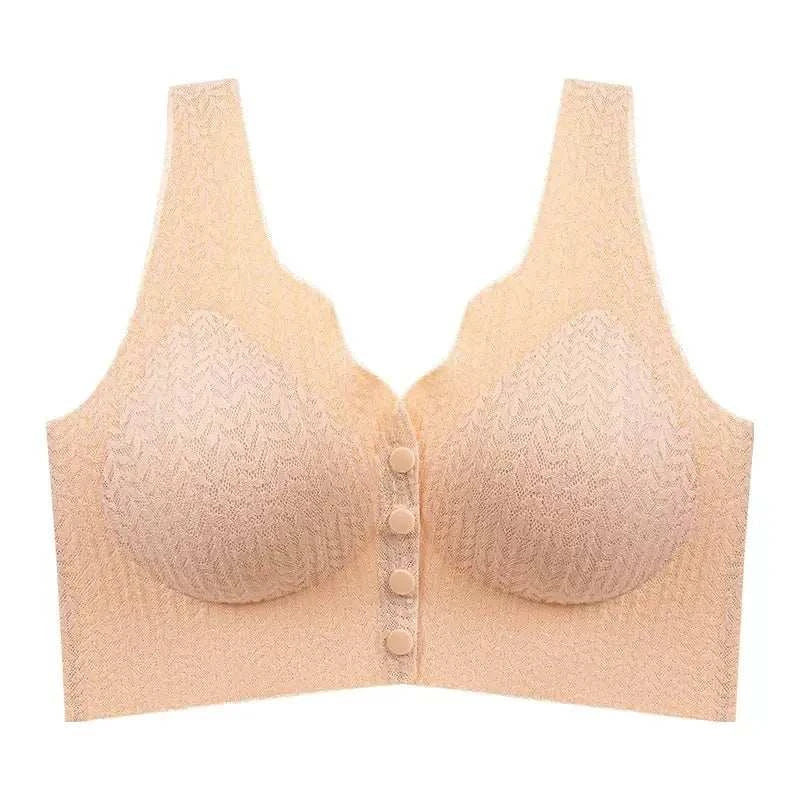 Women's Sexy Front Button Lace Bra Adjustable Thin Strap Vest Style Big Breasts Show Little Fitting Underwear