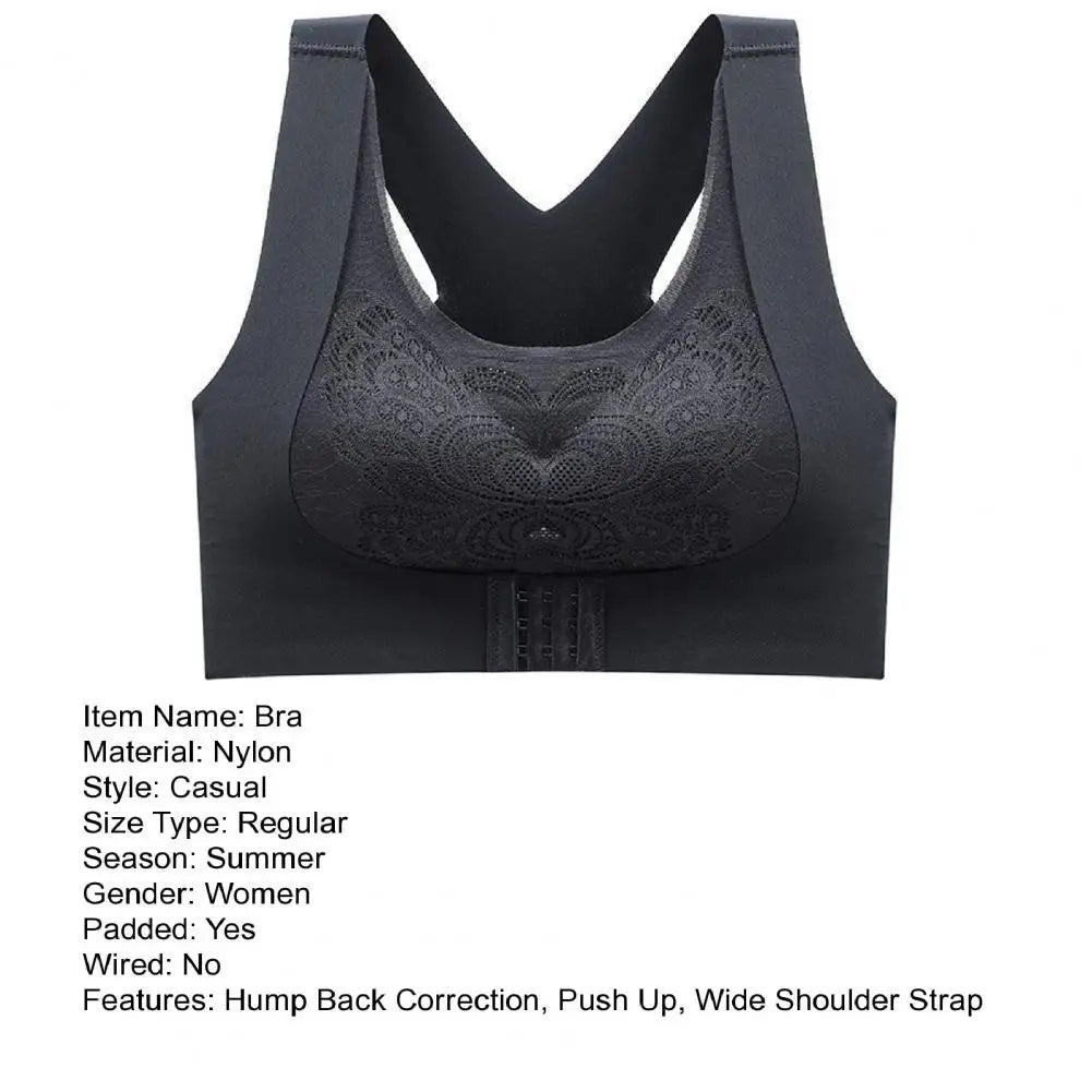 Front-Closure Wireless Posture Support Sports Bra – Breathable Cross-Back Comfort Underwear