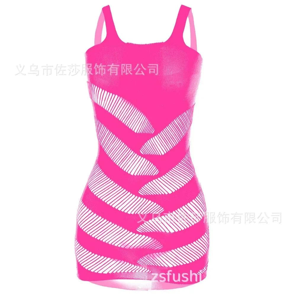 Sexy Womens Club Bodycon Dress Scoop Neck Wide Shoulder Strap Hollow Out Babydoll Mini Dresses Lingerie Nightdress Nightwear