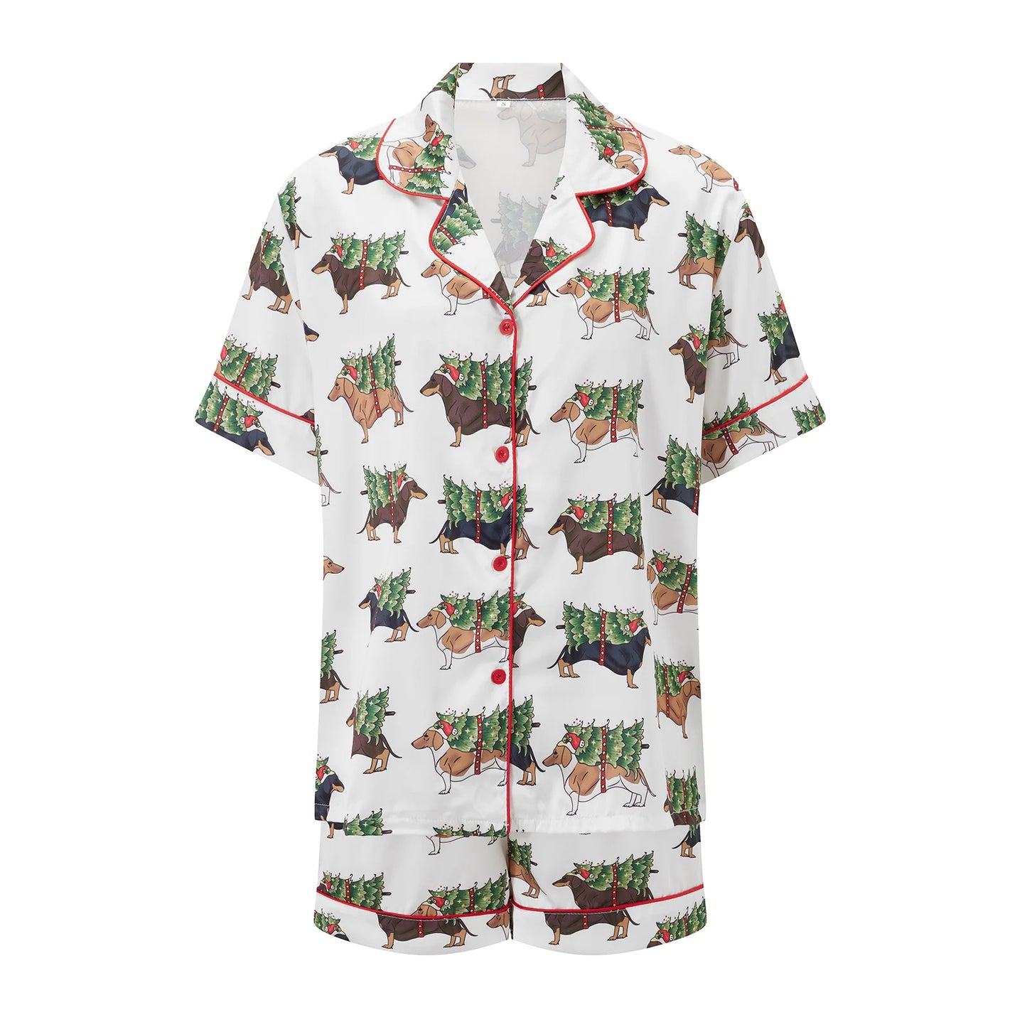 Women’s White 2-Piece Christmas Short-Sleeve Pajama Set – Festive Shirt & Shorts