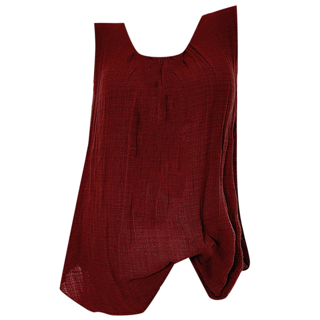 Plus Size Cotton Linen Sleeveless Baggy Tank Top – Casual U-Neck Summer Vest Blouse for Women