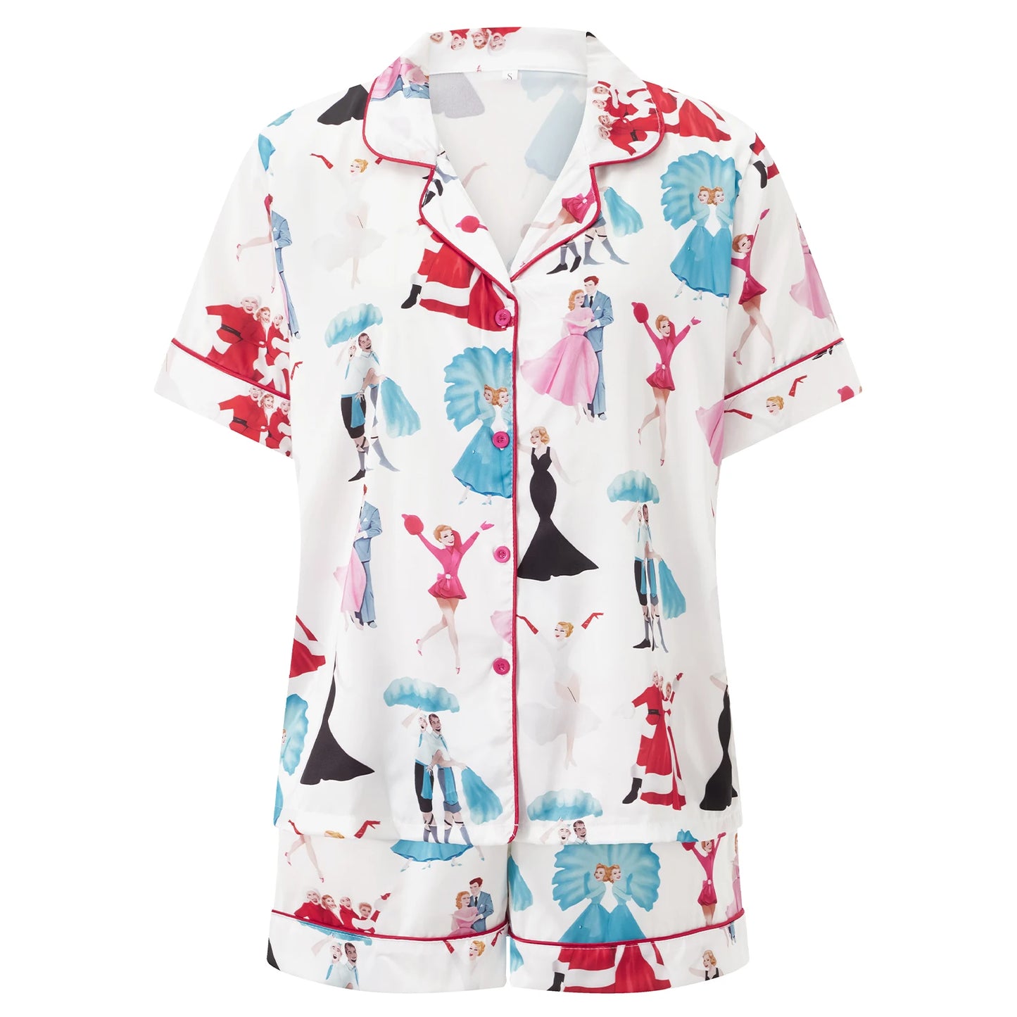 Women’s White 2-Piece Christmas Short-Sleeve Pajama Set – Festive Shirt & Shorts