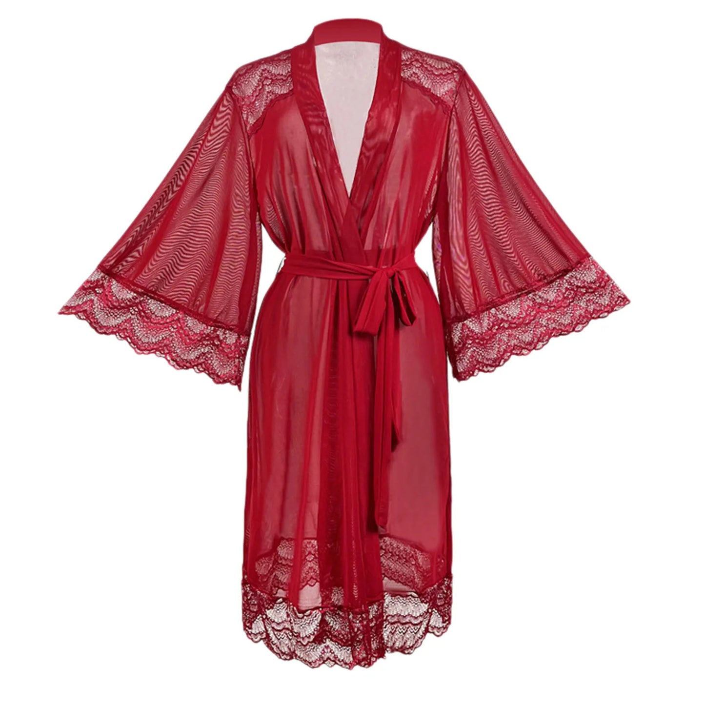 Women'S Robe Lace Gown Sexy Wedding Bathrobe Underwear Wear Ladies Mesh Nightwear Home Dress Loungewear