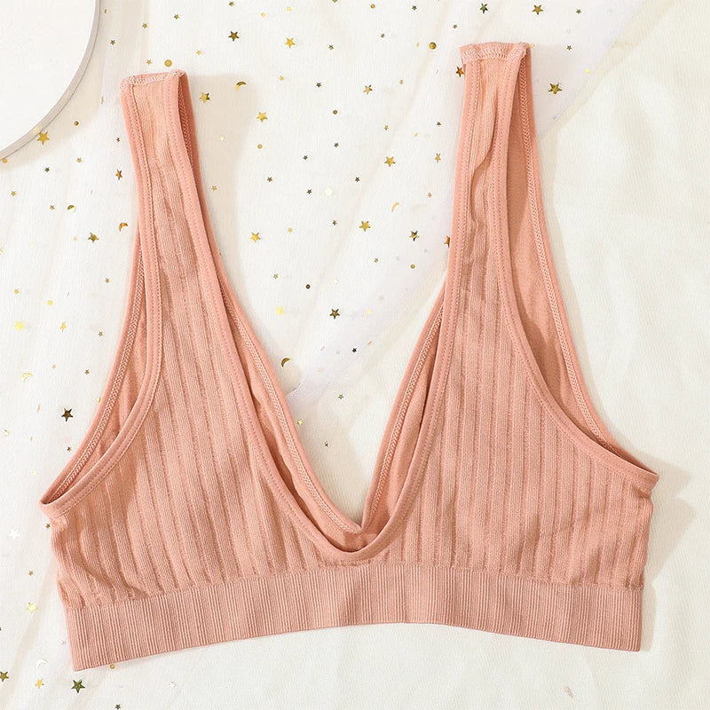 Deep V-neck Push-Up Bras For Women Seamless Bra Sexy Lingerie Rib Wireless Bralette Unlined Sport Crop Top S-XL Female Underwear