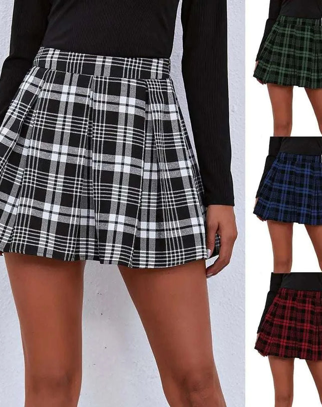 Women Mini Skater Skirts Plaid Pleated Skirt High-waisted Skirt School Uniform Woman Flared Skater Clothes Womens 2021 Clothing