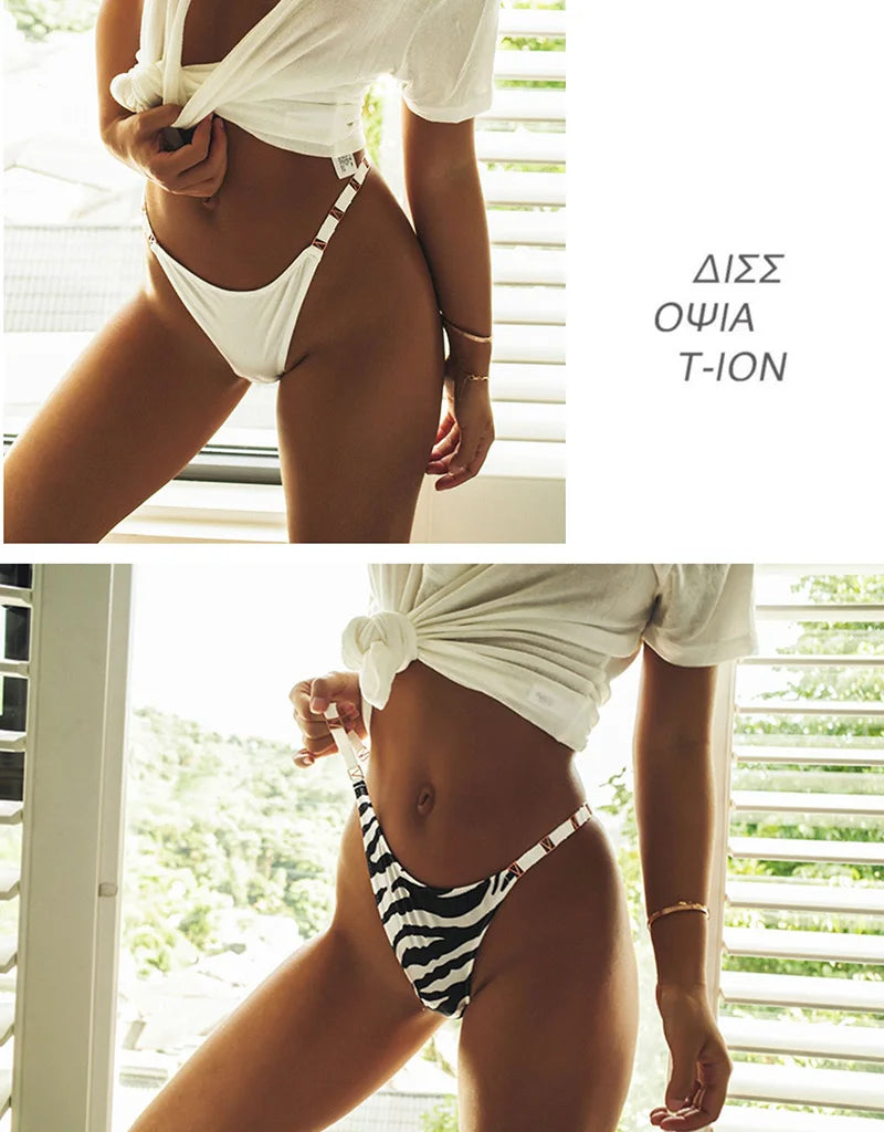 Seamless Sexy Thong Women Underwear Briefs Panties Zebra Flower Low Rise Luxury Metal Buckle G String Bikini Girls Female Panty