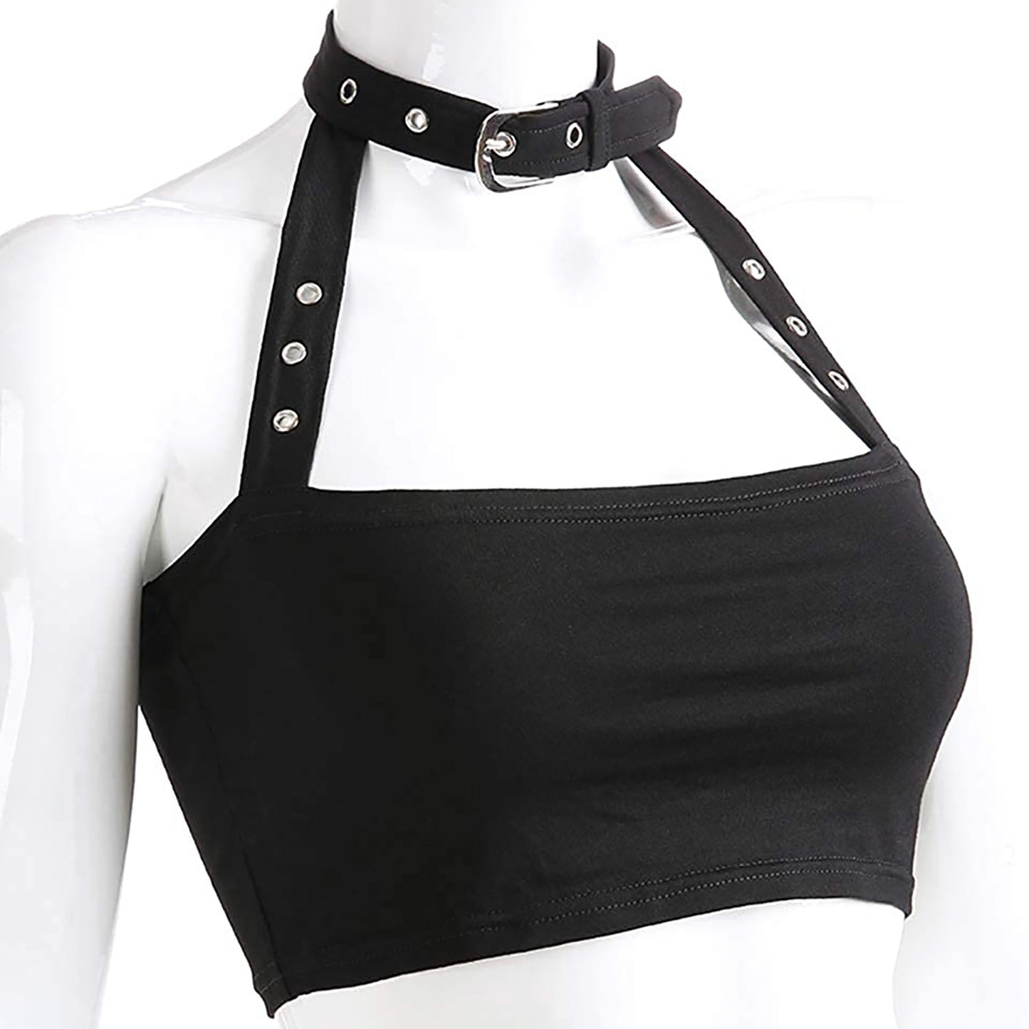 Sexy Punk Choker Halter Crop Top – Backless Slim Fit Gothic Cami Bandeau for Women