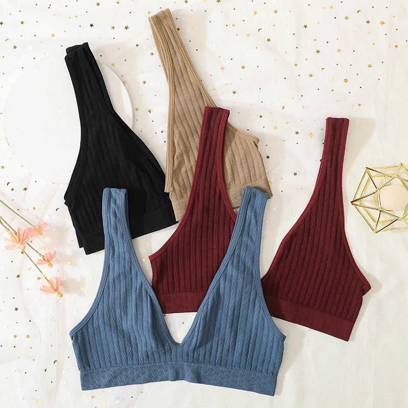 Deep V-neck Push-Up Bras For Women Seamless Bra Sexy Lingerie Rib Wireless Bralette Unlined Sport Crop Top S-XL Female Underwear