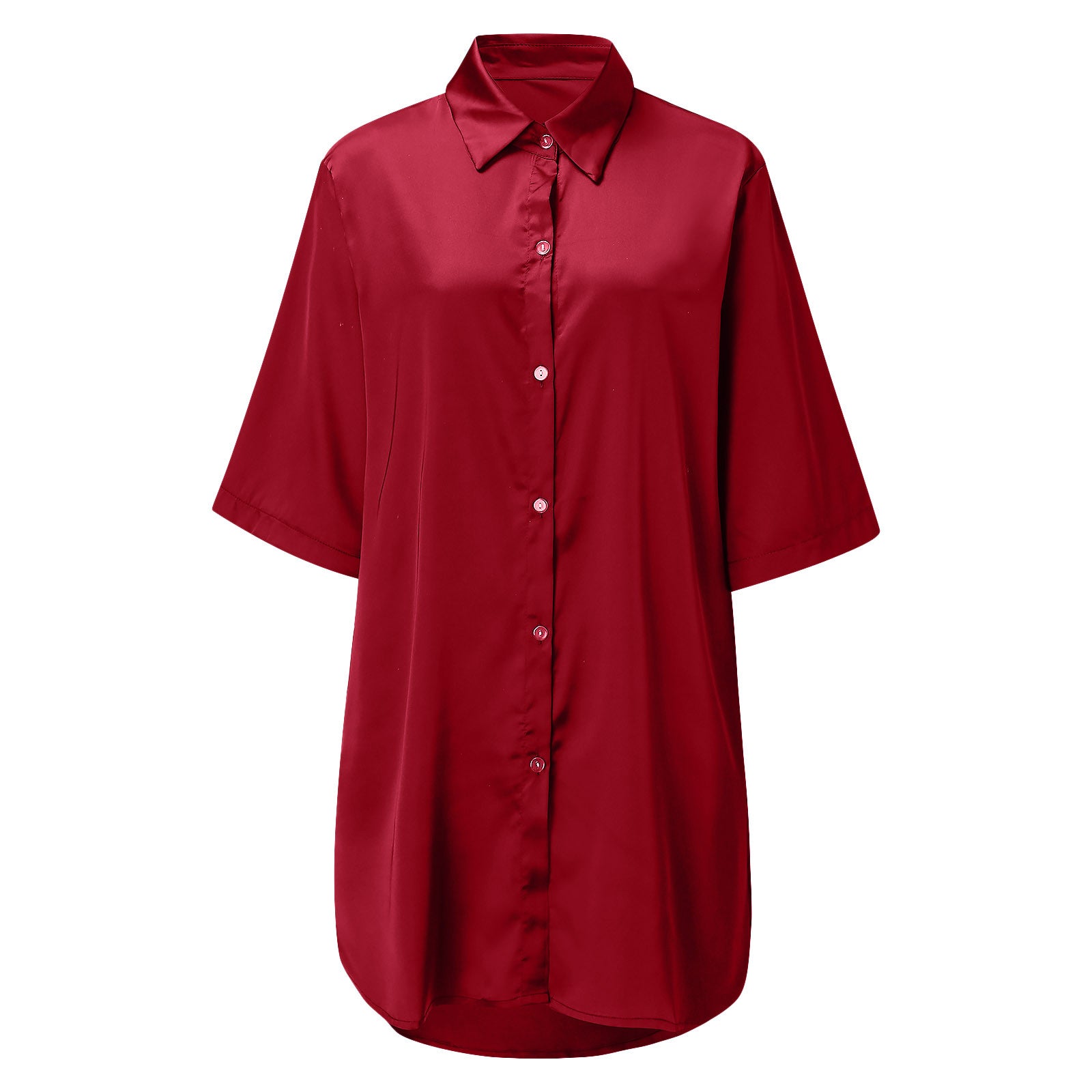 Plus Size Sexy Satin Sleepwear Women Ladies Night Dress Lingerie Nighties V-neck Button Sleep Tops Shirts Loose Nightgown Pijama