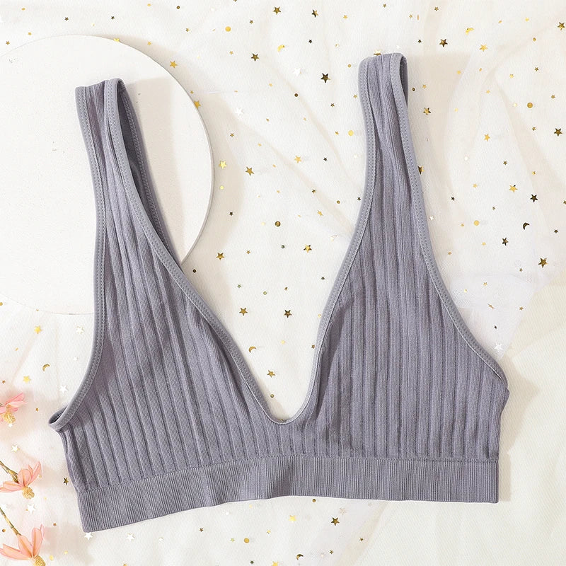 Deep V-neck Push-Up Bras For Women Seamless Bra Sexy Lingerie Rib Wireless Bralette Unlined Sport Crop Top S-XL Female Underwear