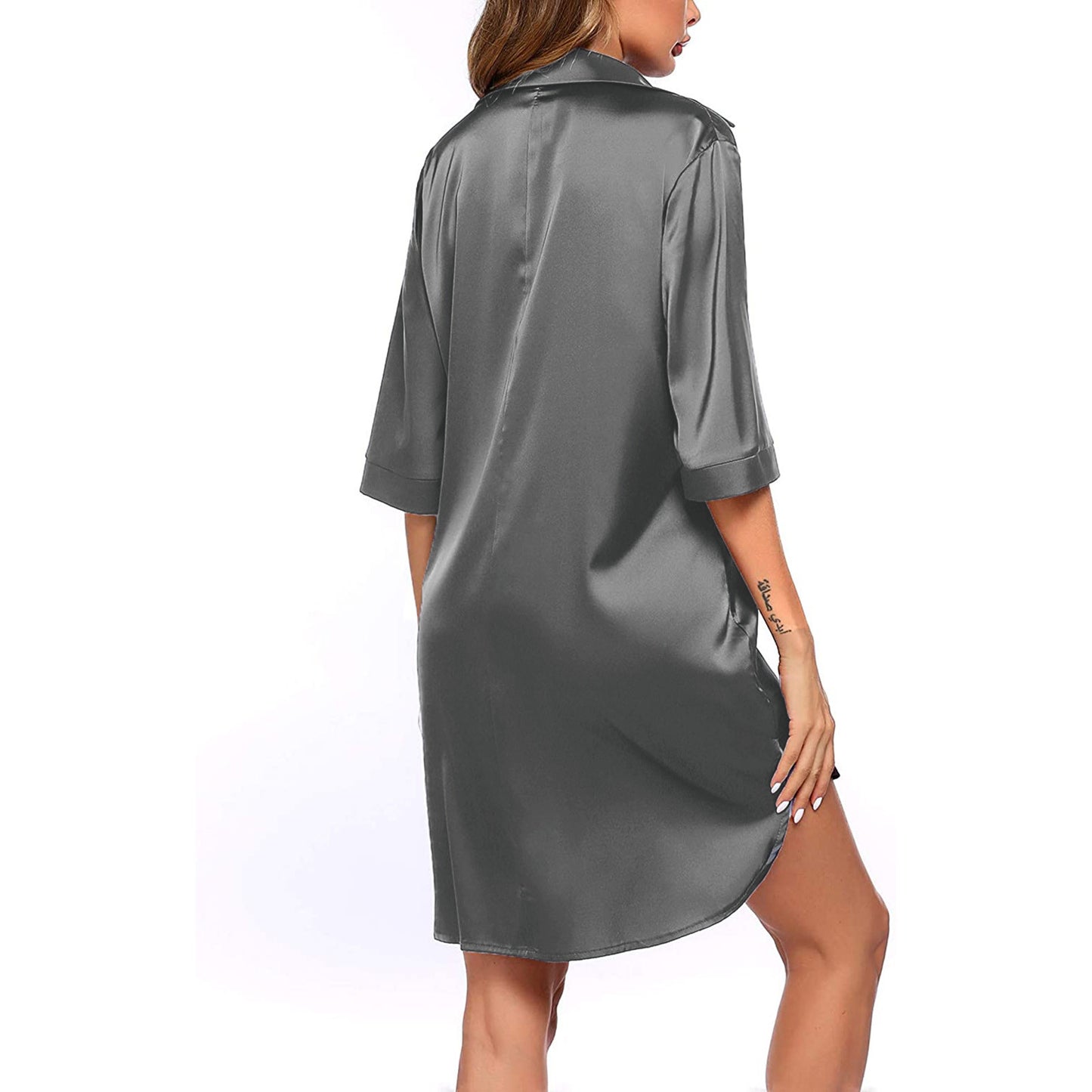 Plus Size Sexy Satin Sleepwear Women Ladies Night Dress Lingerie Nighties V-neck Button Sleep Tops Shirts Loose Nightgown Pijama