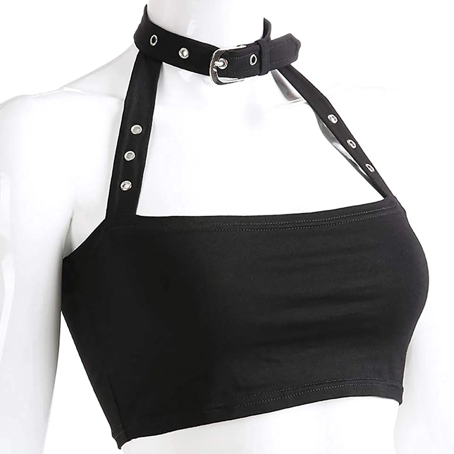 Sexy Punk Style Choker Halter Top Women Sexy Fashion Slim Cami Backless Choker Buckle Cropped Top Summer Crop Bandeau Tank Tops