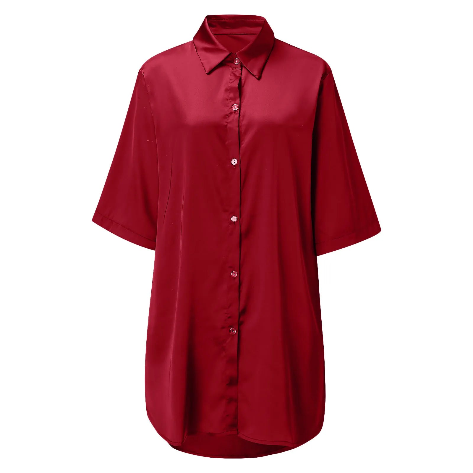 Plus Size Sexy Satin Sleepwear Women Ladies Night Dress Lingerie Nighties V-neck Button Sleep Tops Shirts Loose Nightgown Pijama