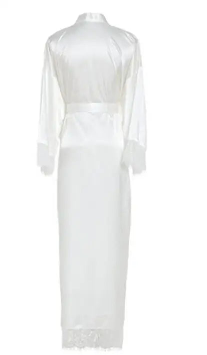 Summer Lace Patchwork Satin Kimono Robe Sexy Sleepwear Lingerie Chemises Women Silk Long Nightgown Wedding bridesmaid Robes