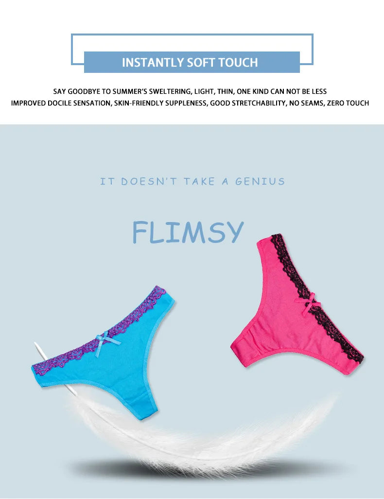 Sexy G-String Cotton Panties for Women Thong T Back Female Underwear Lingerie Briefs Bikini Low Waist Transparent 5 Pcs/set