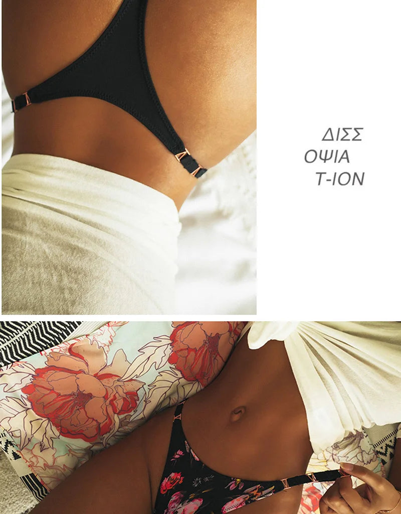 Seamless Sexy Thong Women Underwear Briefs Panties Zebra Flower Low Rise Luxury Metal Buckle G String Bikini Girls Female Panty