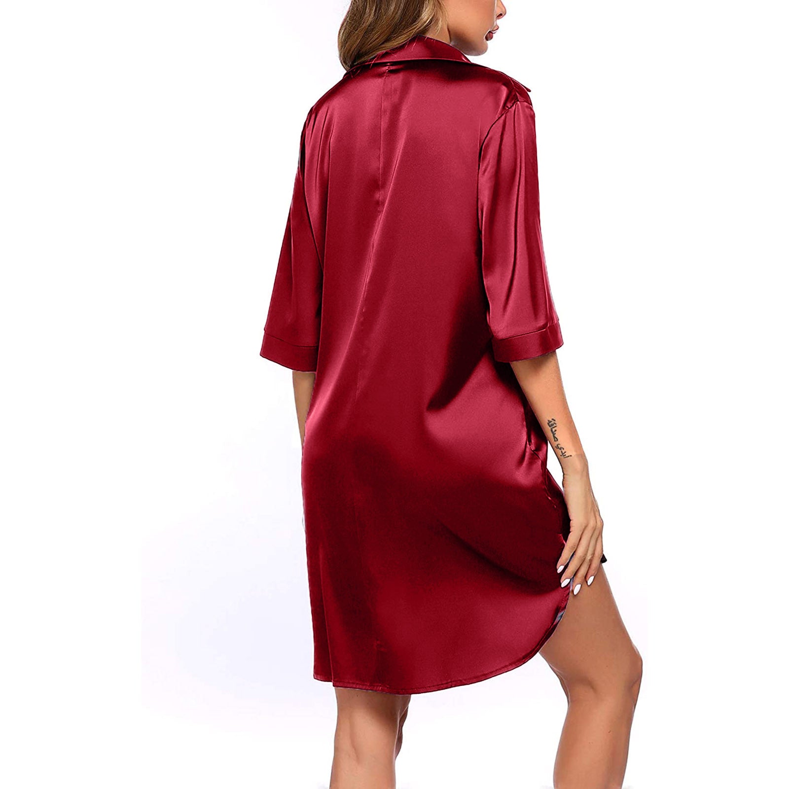 Plus Size Sexy Satin Sleepwear Women Ladies Night Dress Lingerie Nighties V-neck Button Sleep Tops Shirts Loose Nightgown Pijama