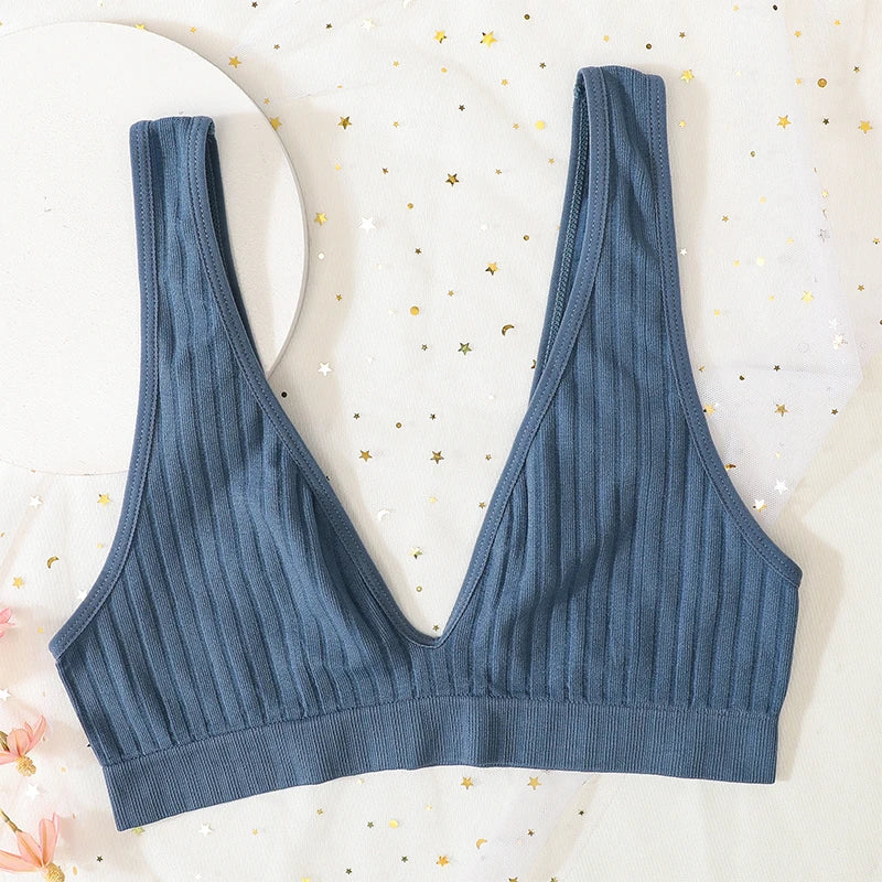 Deep V-neck Push-Up Bras For Women Seamless Bra Sexy Lingerie Rib Wireless Bralette Unlined Sport Crop Top S-XL Female Underwear