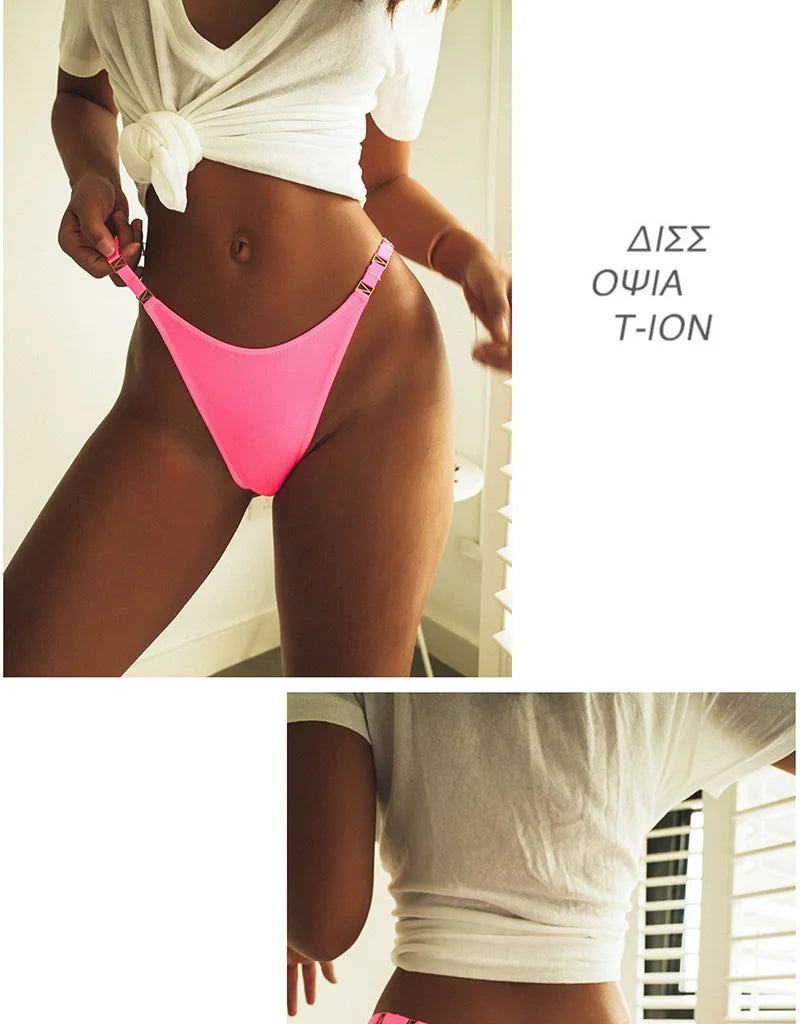 Seamless Sexy Thong Women Underwear Briefs Panties Zebra Flower Low Rise Luxury Metal Buckle G String Bikini Girls Female Panty