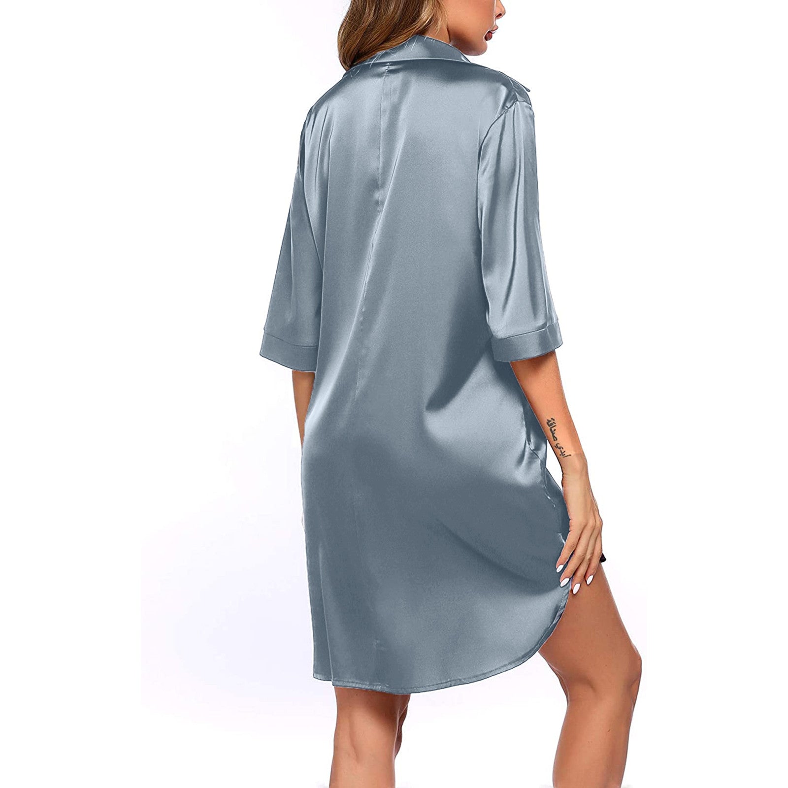 Plus Size Sexy Satin Sleepwear Women Ladies Night Dress Lingerie Nighties V-neck Button Sleep Tops Shirts Loose Nightgown Pijama