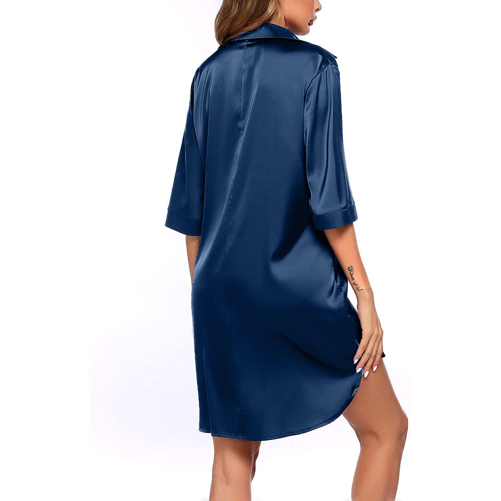 Plus Size Sexy Satin Sleepwear Women Ladies Night Dress Lingerie Nighties V-neck Button Sleep Tops Shirts Loose Nightgown Pijama