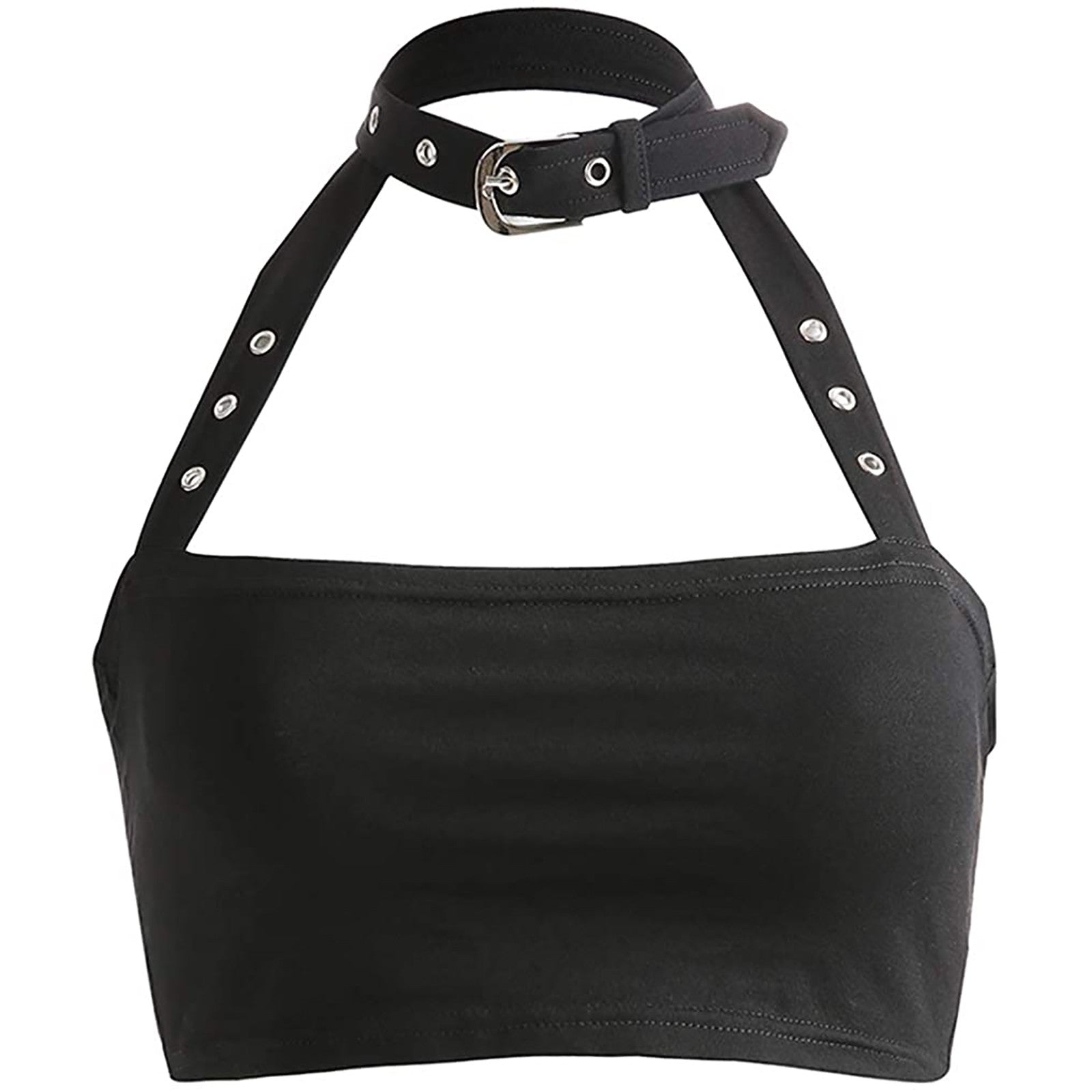 Sexy Punk Style Choker Halter Top Women Sexy Fashion Slim Cami Backless Choker Buckle Cropped Top Summer Crop Bandeau Tank Tops