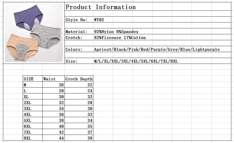 Leak Proof Menstrual Panties Underwear Period Physiological Pants Women Waterproof Briefs Plus Size  L-8XL Female Lingerie