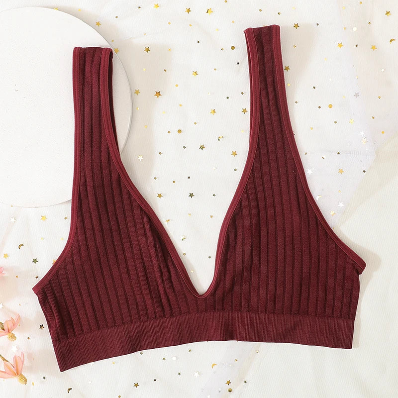 Deep V-neck Push-Up Bras For Women Seamless Bra Sexy Lingerie Rib Wireless Bralette Unlined Sport Crop Top S-XL Female Underwear