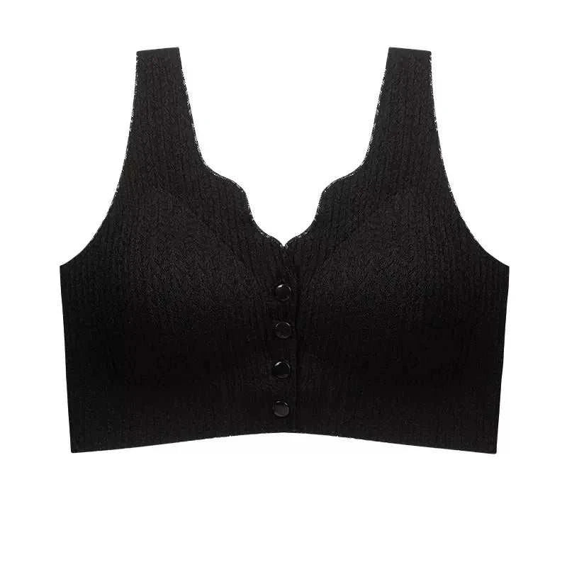 Women's Sexy Front Button Lace Bra Adjustable Thin Strap Vest Style Big Breasts Show Little Fitting Underwear