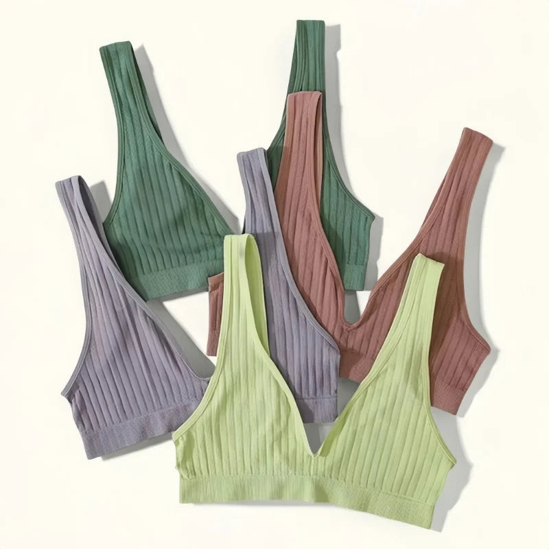 Deep V-neck Push-Up Bras For Women Seamless Bra Sexy Lingerie Rib Wireless Bralette Unlined Sport Crop Top S-XL Female Underwear