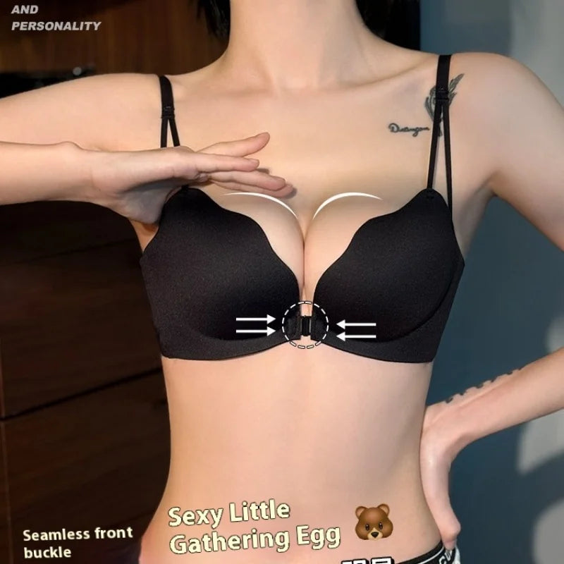 New Front Buckle Beautiful Back Underwear Women's Small Breasts Gathered Integrated Non-wired Breathable Non-marking Bra