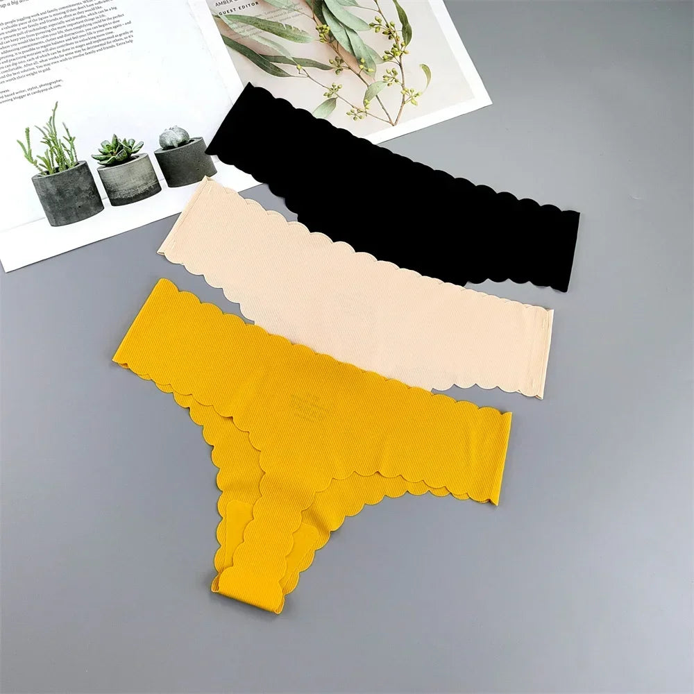 3 Pieces Seamless Thong Panties Pack Women Invisible Thread Ice Silk Sexy G-string Underwear Bikini Brief Plus Size
